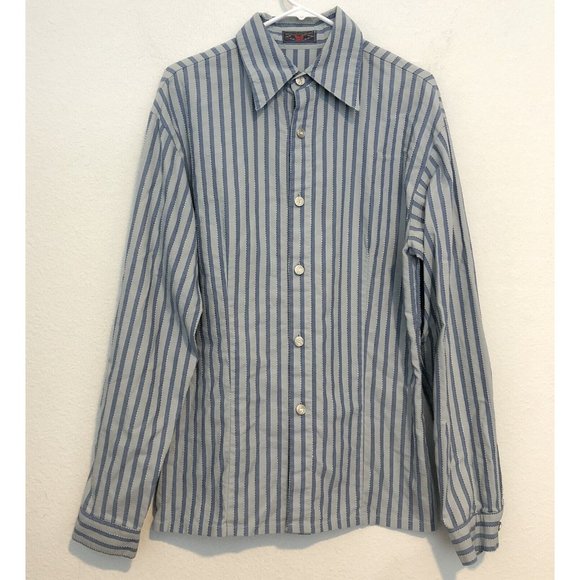 ANN BOOTH Custom Made Men’s Blue Striped Long Sleeved Button Up Shirt Small - Picture 1 of 11